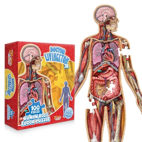 Human Anatomy Kids Floor Puzzle - Dr Livingston Jr's 100-Piece Full Body Jigsaw Puzzle - 4 FT Medically Accurate Floor Puzzles for Kids Ages 6-8, 4-8, 8-10 - Educational Toys for Children, Toddlers - style: Full Human Body Puzzle