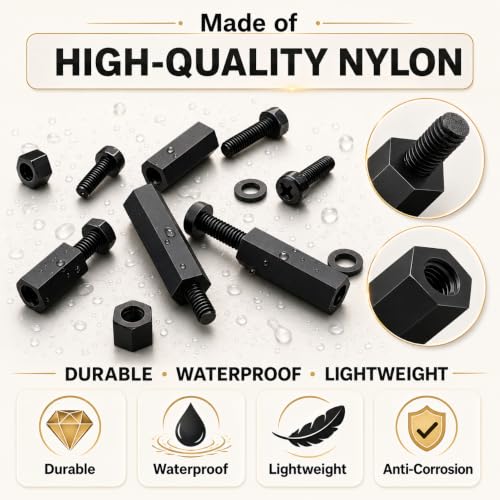 620PCS M3 Nylon Standoff Kit, Black Male Female Threaded Spacers with Screws Nuts Washers, PCB Motherboard Mounting Insulating Standoffs for Circuit Board Electronics DIY