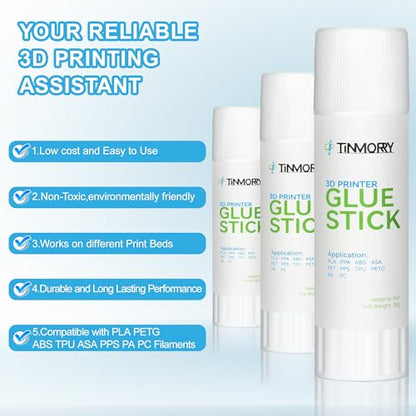TINMORRY 3D Printer Glue Sticks, PVP Solid Glue for Hot Bed, 36 G X 4 - size: 36 g X 4