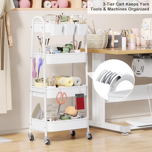White 4 Tier Rolling Cart Metal with Wheels,Heavy Duty Utility Storage Cart - color: Simple White, size: 4 tier