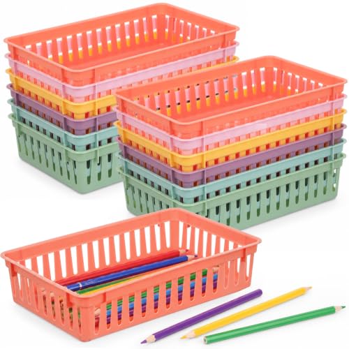 gisgfim 12 Pack Plastic Classroom Baskets for School Supplies, Pastel - color: Pastel