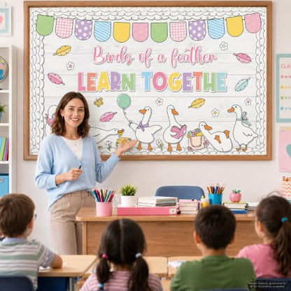 Silly Goose Bulletin Board Decoration Set Inspirational Back to School Classroom Decoration Cute Goose Blooming Floral Paper Cutouts for Home School Classroom Chalkboard Wall Door Party Supplies - style: Silly Goose