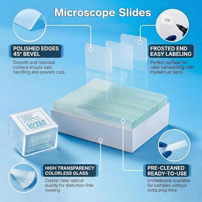 300pcs Microscope Slides and Coverslips Set (100 Slides + 200 Cover Slips)