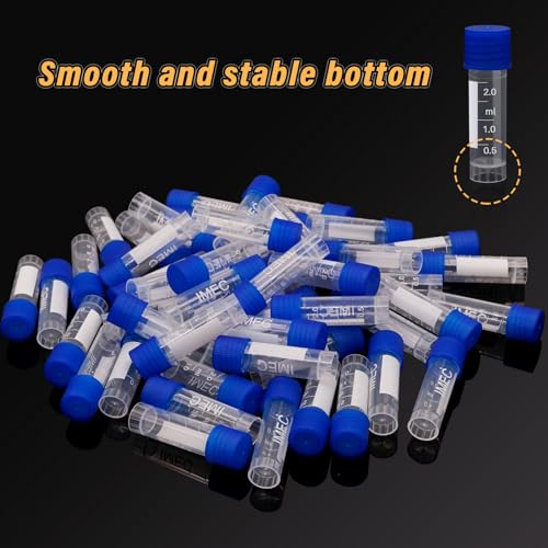 100 Pcs 2ml Small Vials with Screw Caps Centrifuge Tubes Plastic Sample Tubes Cryogenic Vials Graduated Bottles Test Tubes with Lids (Blue) - color: Blue
