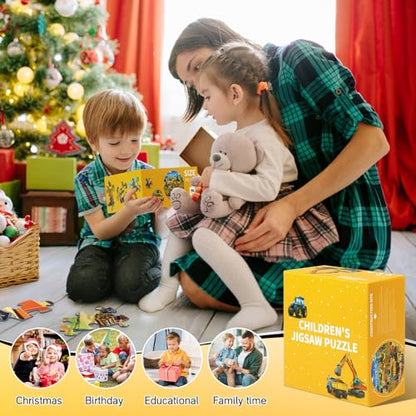 Floor Puzzles for Kids Ages 4-6, Large 70 Piece Construction Puzzles for Kids Ages 6-8 with Excavator Bulldozer Forklift Dumper Truck, Building Site Educational Toy Gifts for Boys Girls Children - style: Construction Site