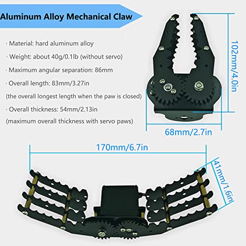 Professional Metal Robot Arm/Gripper/Mechanical Claw/Clamp/Clip with High Torque Servo, RC Robotic Part Educational DIY for Arduino/Raspberry Pie, Science STEAM Maker Platform (Black) - color: Black