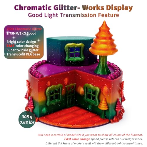 ZIRO Fast Color Change Twinkling PLA, 1.75mm Filament, Chromatic Glitter - color: Chromatic Glitter