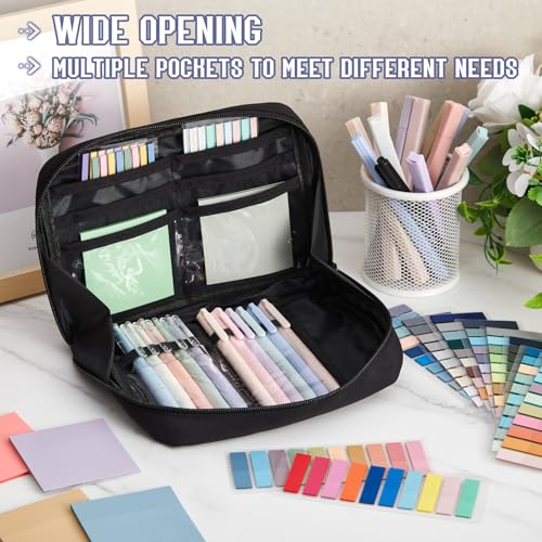 135 Pcs Book Annotation Kit Aesthetic Pencil Case Bag 12 Highlighter 11 Gel Pen 1 Marker 300 Sheet Transparent Sticky Notes Pad 2640 Index Stickers Bible Study Supplies(Kawaii,Black) - color: Black, style: Kawaii