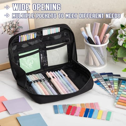 135 Pcs Book Annotation Kit Aesthetic Pencil Case Bag 12 Highlighter 11 Gel Pen 1 Marker 300 Sheet Transparent Sticky Notes Pad 2640 Index Stickers Bible Study Supplies(Kawaii,Black) - color: Black, style: Kawaii