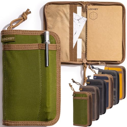 LOCHBY® Pocket Journal | Tomoe River 3.5" x 5.5" Notebook | Waxed Canvas | Ideal for Travelers & Daily Use, Fits Field Notes, Moleskine Cahier - color: Olive, size: Pocket-size Zipper