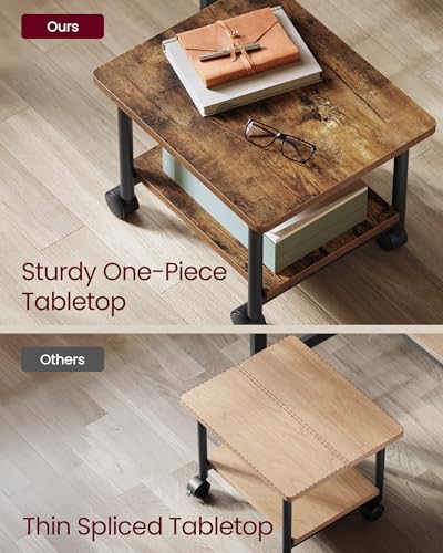 VASAGLE 2-Tier Printer Stand with Locking Wheels, Under Desk Printer Table - color: Rustic Brown + Ink Black, size: 2 Tiers/Compact