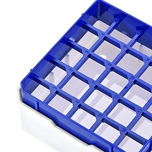 uxcell Centrifuge Tube Freezer Storage Box 25 Places Waterproof Polypropylene Cryogenic Holder Rack for 1.8/2ml Microcentrifuge Tubes Vials Samples, Blue - color: Blue