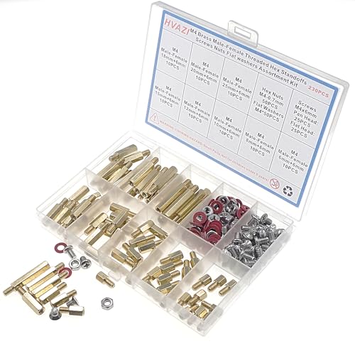 230PCS M4 Brass Male-Female Hex Standoffs, Screws Nuts & Washers Kit - size: M4