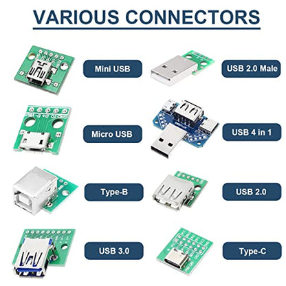 8 Pcs USB to DIP Adapter 2.54mm Type-C / Type-B / 2.0 / 2.0 Male / 3.0 / Micro / Mini / 4 in 1 to DIP Converter Breakout Board With Pin Header - style: Connector Set