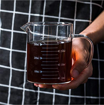 Graduated Beaker Mug with Handle and Durable Bamboo Lid Borosilicate Glass Multi-Function Food Grade Measuring Cup 350ML