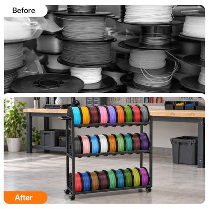 3D Printer Filament Storage Rack with Wheels,Cart Holds 30 Spools Filaments