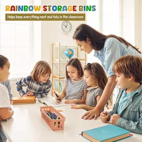 4E's Novelty 12 Pack Pencil Holder for Kids Desk, Boho Plastic Pen Baskets Tray for Organizing Classroom, Caddy Bins for Students Desk Elementary Teacher Classroom Organization and Storage Supplies - color: Boho