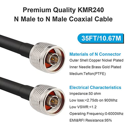 MOOKEERF KMR240 N Cable - 35FT Ultra Low Loss N Male to N Male Cable Pure Copper 50 ohm for 3G/4G/5G/LTE/ADS-B/Ham/GPS/WiFi/RF Radio to Antenna or Signal Booster Use - size: 35FT