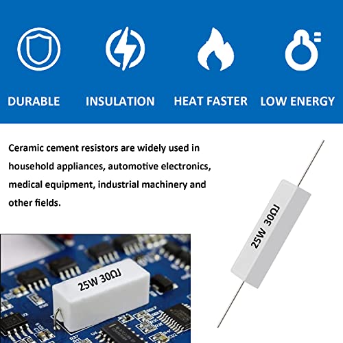 smseace 5pcs 25W 30ohm Ceramic Cement resistors ±5% Tolerance Cement resistors Used in Computer, TV Set, Apparatus - size: 25W-30 ohm