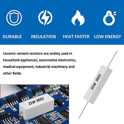 smseace 5pcs 25W 30ohm Ceramic Cement resistors ±5% Tolerance Cement resistors Used in Computer, TV Set, Apparatus - size: 25W-30 ohm