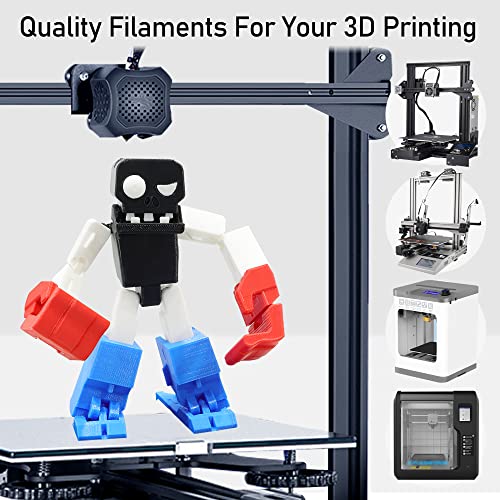 1.75mm Normal PLA 4 Most Basic Colors Bundle Pack: Black Red White Blue, Each Spool 250g, 4 Spools Packed, Total 1Kg 3D Printing Filament Material with One Extra 3D Print Tool by MIKA3D - color: White+black+red+sapphire Blue