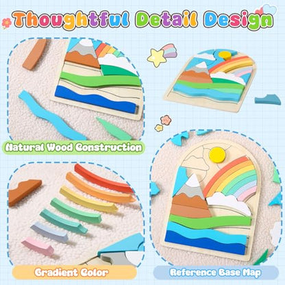 Montessori Wooden Shape Puzzles (Rainbow) - Over 3 Years Old - color: Rainbow