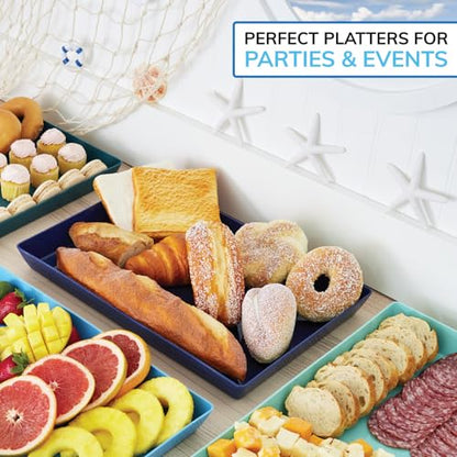 US Acrylic Coastal Plastic Serving Trays (Set of 4) 15” x 10” | Large Unbreakable Reusable Rectangular Party Platters | Serve Appetizers, Fruit, Veggies, & Desserts | BPA-Free & Made in USA - color: Coastal