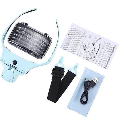 YOCTOSUN Magnifying Glasses with 4 LED Lights, 1X to 3.5X Head Magnifier - color: Light Blue