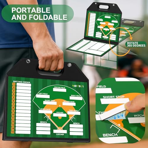Magnetic Baseball Lineup Board, Foldable Clipboard for Coaches - style: Baseball