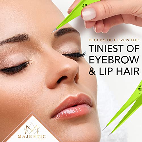 Majestic Bombay Fine Point Tweezers, Eyebrows, Facial Hair, Women and Men - color: Green