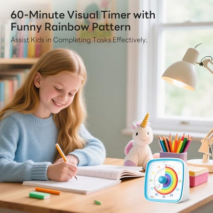 Yunbaoit Visual Timer with Night Light, 60-Minute Rainbow Countdown Timer for Kids and Adults, Time Management Tool for Home, School, Kitchen, or Office (Blue) - color: Blue-rainbow