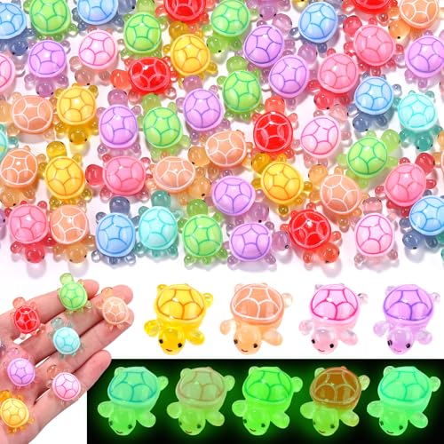120PCS Luminous Mini Resin Turtles 9 Colors Glow in The Dark Tiny Sea Turtle Figures to Hide Small Plastic Ocean Animal for Micro Landscape Fairy Garden DIY Miniature Dollhouse Home Decor Party Favers - color: 120pcs-turtles