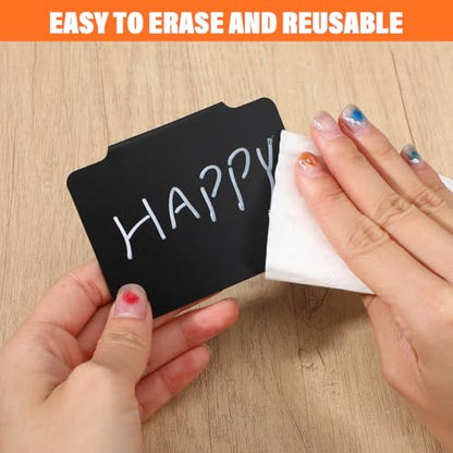 52PCS Basket Labels Clip On Set, 50 Removable PVC Bin Label Holders with 2 Chalk Markers for Pantry Storage Bins Organization (Black)