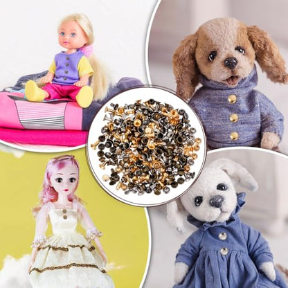 400Pcs Mini Rivet Studs Leather Rivets Brass Double Caps Leathercraft Rivet Tubular Metal Studs for Doll Clothes Sewing Purse Making Clothing Crafts 4 Metal Colors 4mm/0.16''