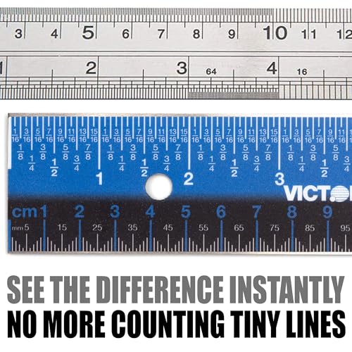 Victor Easy Read 18.25-Inch Stainless Steel Ruler, Metal Straight Edge Ruler with Cork Backing, Standard and Metric Measuring Tool for School, Office, Drafting, Drawing, and Crafts - size: 18 inches