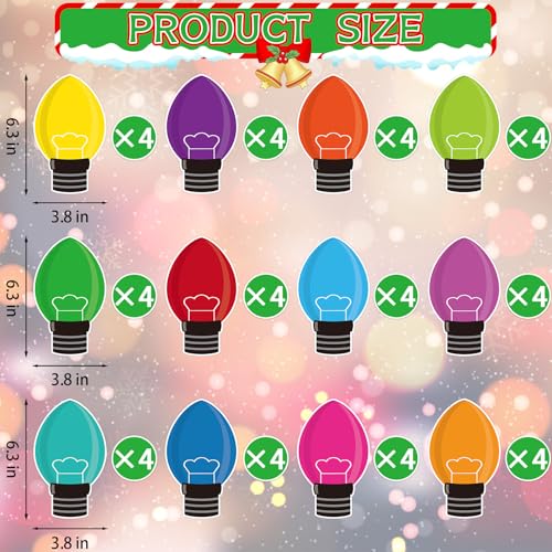 48Pcs Christmas Paper Cutouts, Colourful Xmas Light Bulbs Cut Outs Bulletin Board Decor for Winter Christmas Holiday Home Office Classroom Chalkboard Window Wall Door Decor - style: Light Bulb