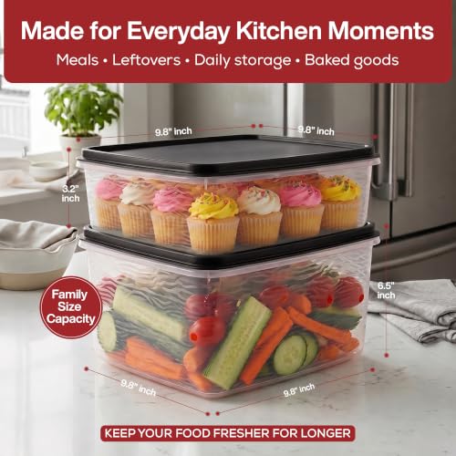 Plastic Storage Containers with Lids – 2-Pack 3L + 6.5L Cupcake Carrier – Leakproof Cookie Storage Containers Airtight – BPA-Free Containers with Lids for Food Storage, Meal Prep, Leftovers, Cupcakes - color: Black 3 + 6.5L