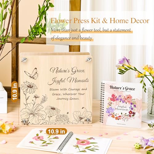 Joy&Grace Large Flower Press Kit for Adults with Designed Cover and DIY Album,10 Layers Plant Press and Plant Drying Toolkit, Flower Preservation Kit, 10.9" x 10.9" (Color Box, Natural Wood) - color: Natural Wood