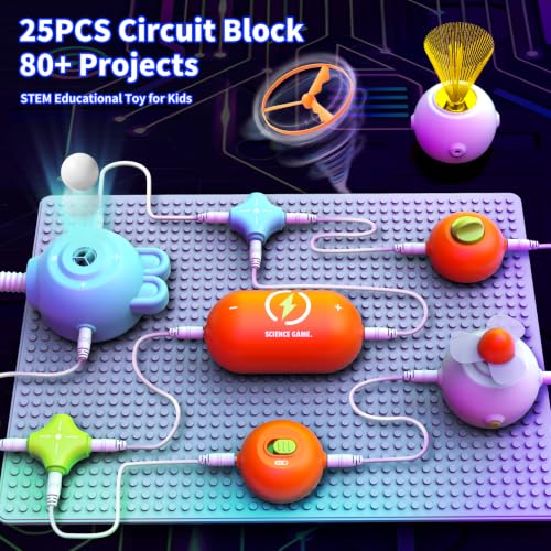 Science Kits for Kids Age 8-12, 25PCS Electronics Circuit Kit, 80+ Projects