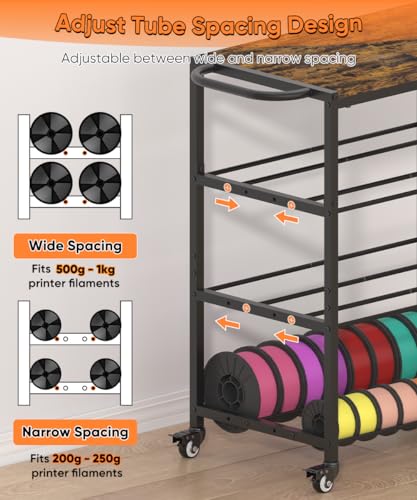 3-Tier 3D Printer Filament Storage Rack with Stand & Wheels, Black - color: black, size: 3-tier