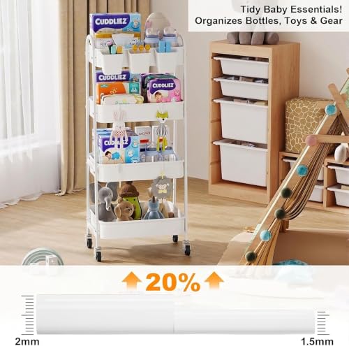 White 4 Tier Rolling Cart Metal with Wheels,Heavy Duty Utility Storage Cart - color: Simple White, size: 4 tier