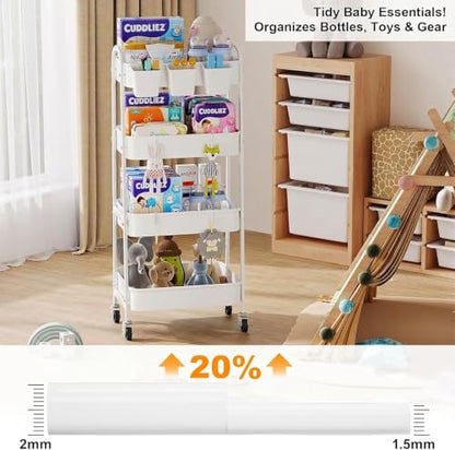 White 4 Tier Rolling Cart Metal with Wheels,Heavy Duty Utility Storage Cart - color: Simple White, size: 4 tier