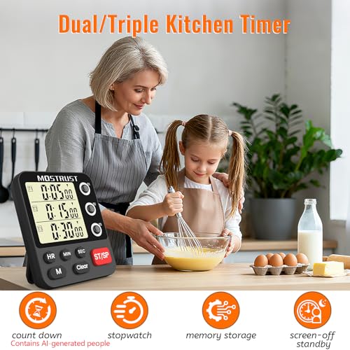 Digital Dual Kitchen Timer, Multiple Channels Countdown Timer - color: Black