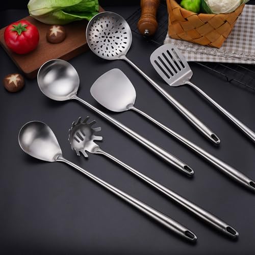 17″ Wok Spatula and Ladle, Skimmer Spoon - 304 Stainless Steel Wok Tool Set - color: 3-Pieces
