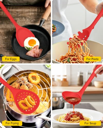 BUNDLEPRO Silicone Cooking Utensils Set, 9 Pcs Kitchen Utensils, One-Piece - color: Red