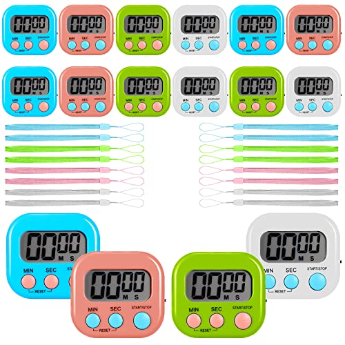 Flutesan 16 Pack Digital Timers for Classroom with Lanyards, Vibrant Color - color: White, Blue, Pink, Green