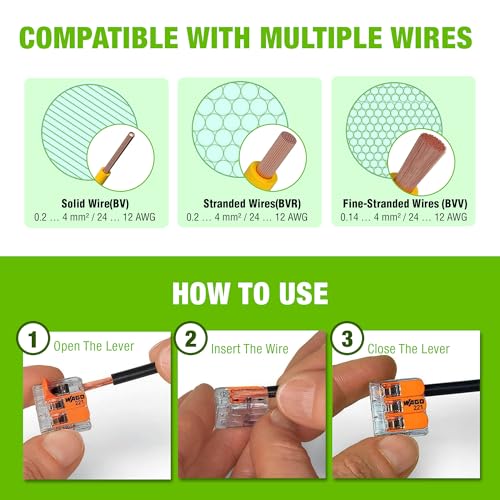 WAGO 221 Series 35pc Compact Splicing Wire Connectors | Includes (10x 221-2401), (10x 221-412), (10x 221-413), (5X 221-415) | WAGO Wire Connectors | 221 Straight Inline Splice | Electrical Lever Nuts - style: NAA221-35