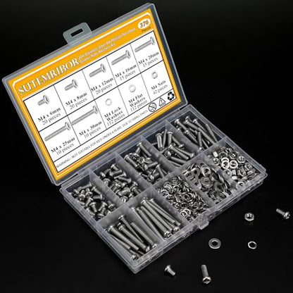 376 Pieces M4 Machine Screws Nuts Washers Set, Sutemribor M4 x 6/8/12/16/20/25/30mm Phillips Pan Head Machine Screws Nuts Washers Assortment Kit, 304 Stainless Steel, Fully Threaded - size: M4, style: Phillips Pan Head