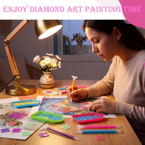 Affrolling 90 Pcs Diamond Art Tools, Drill Pens Trays Glue Clay - color: Bright Colors