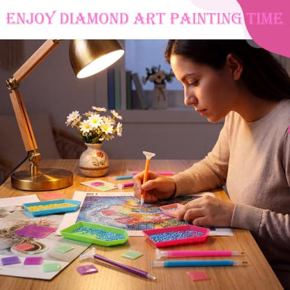 Affrolling 90 Pcs Diamond Art Tools, Drill Pens Trays Glue Clay - color: Bright Colors